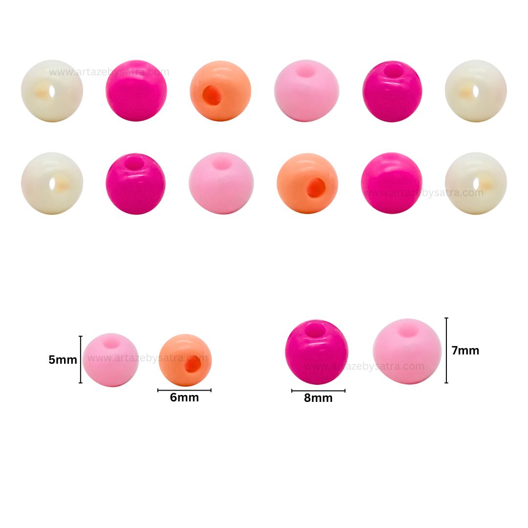 Pink Shade Round Pastel Plastic Beads | Size : 6mm, 8mm | PB126