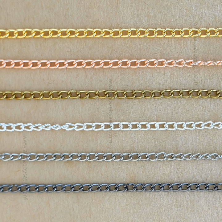 Iron Twisted Link Curb Chain | Size : H-3mm W-4mm | Qty : 100g | IC01