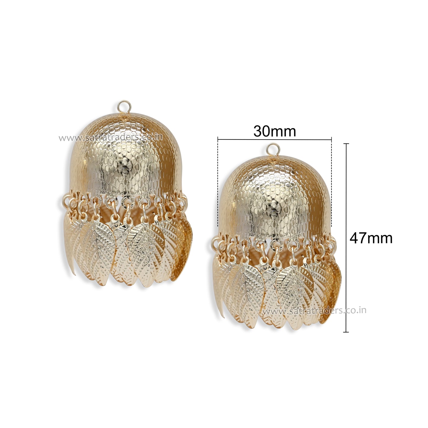 Golden Embossed Jhumka Earrings with Leaf Charms | Qty : 2pcs-1pair | EF83