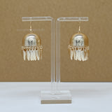 Golden Embossed Jhumka Earrings with Leaf Charms | Qty : 2pcs-1pair | EF83