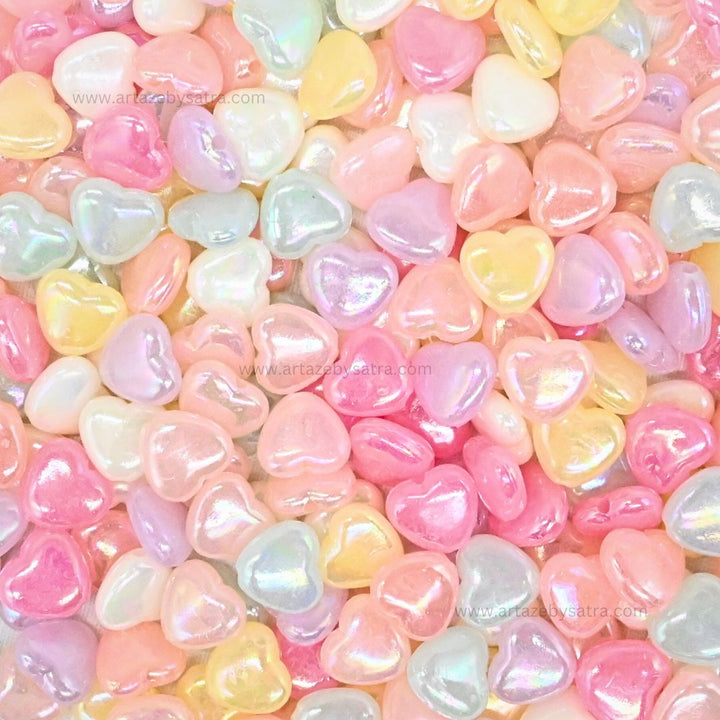 Shiny Pastel Heart Beads | Size : 11mm