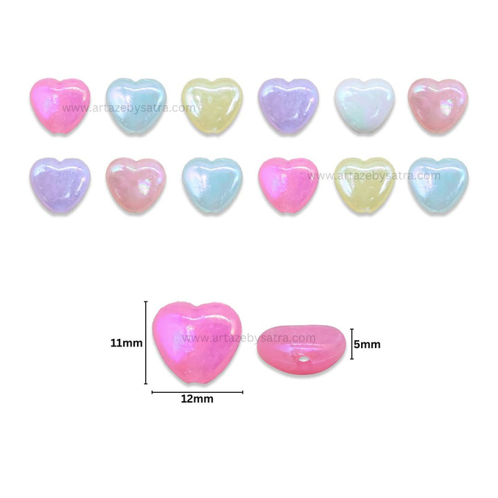 Shiny Pastel Heart Beads | Size : 11mm