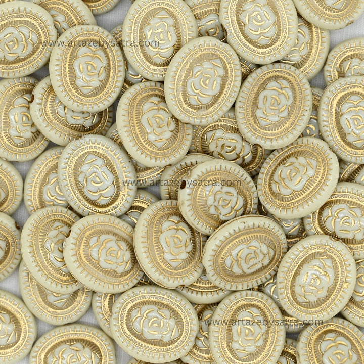 Flat Oval Rose Beads | Size : 22mm