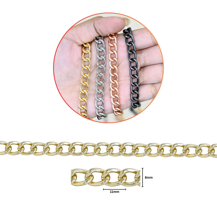 Aluminium Chain | Size : W-8mm H-11mm | Qty : 1mtr | JT-12-55-1