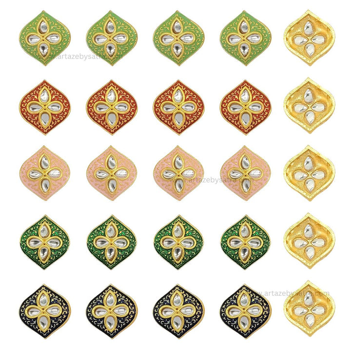 Meenakari Kundan Beads | Size : 20mm | Qty : 12pcs | C-348