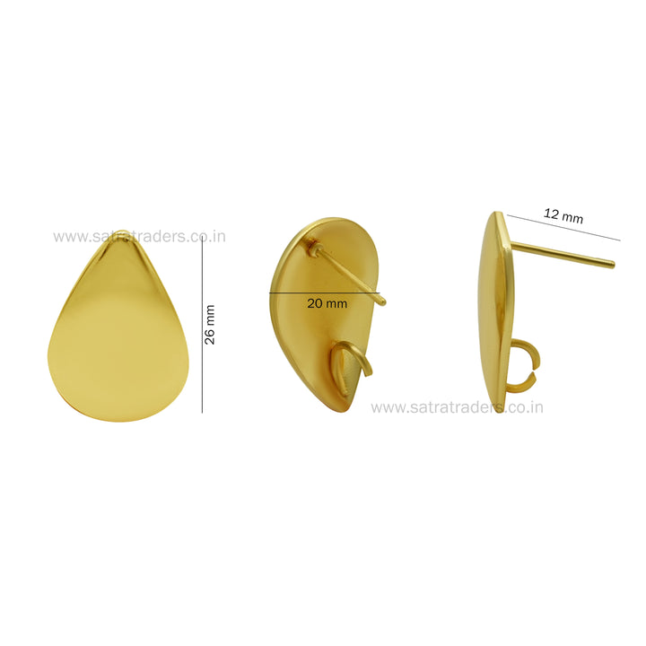 Drop Shape Metal Base Earring Stud | Size : 14mm | 6pcs (3 Pair) | EF60