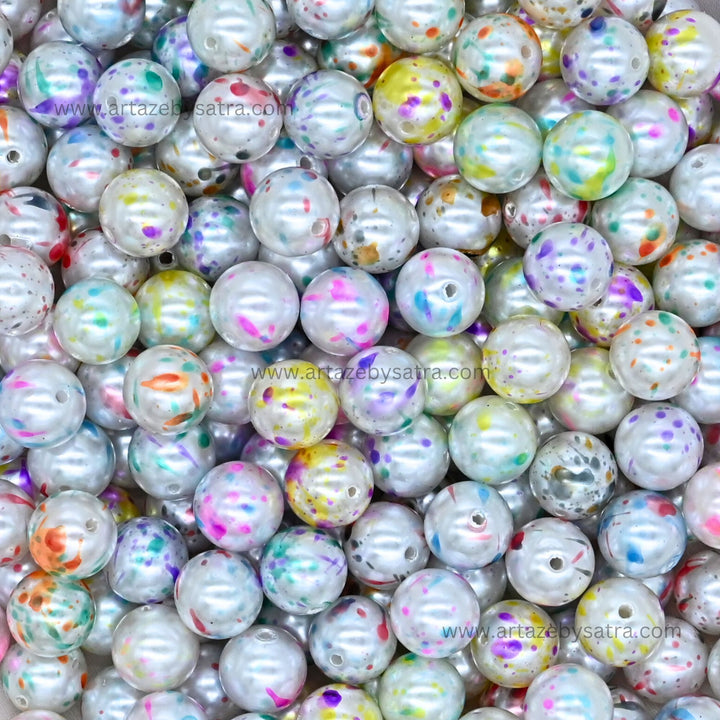 Assorted Tie-Dye Splatter Painted Pearl Beads | Size : 14mm | Qty : 10ps