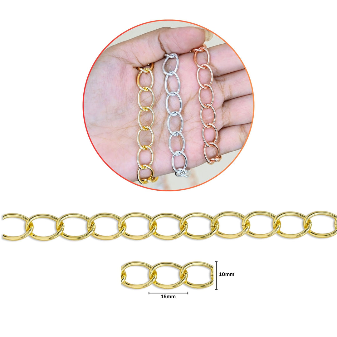 Aluminium Chain | Size : W-10mm H-15mm | Qty : 1mtr | JT-9-17-1