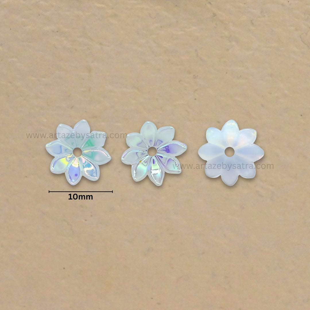 Flower AB Plastic Pearl (1 Hole) | Size : 10mm | Qty : 50pcs