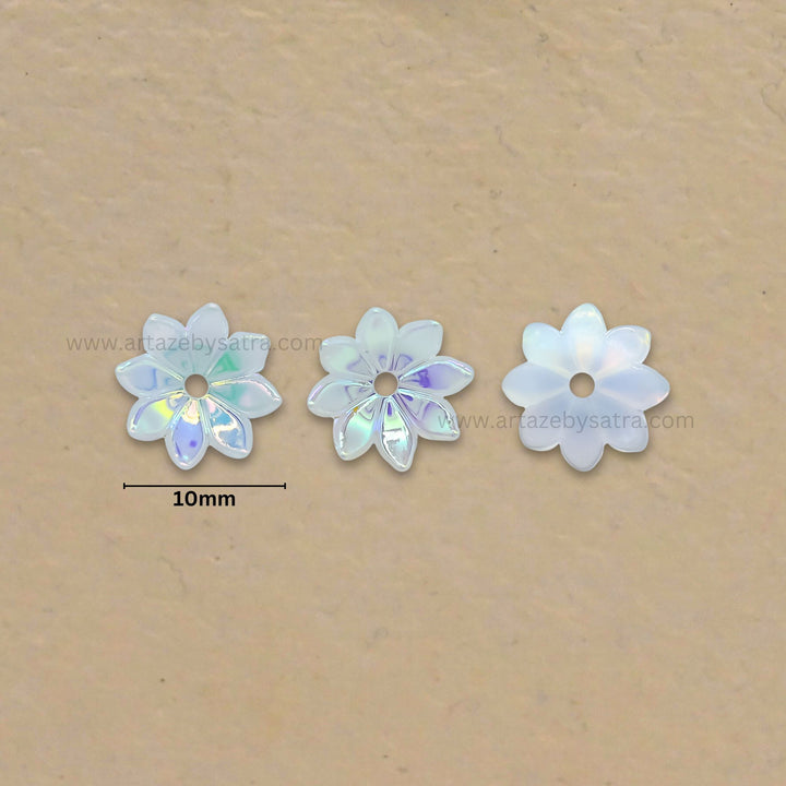 Flower AB Plastic Pearl (1 Hole) | Size : 10mm | Qty : 50pcs