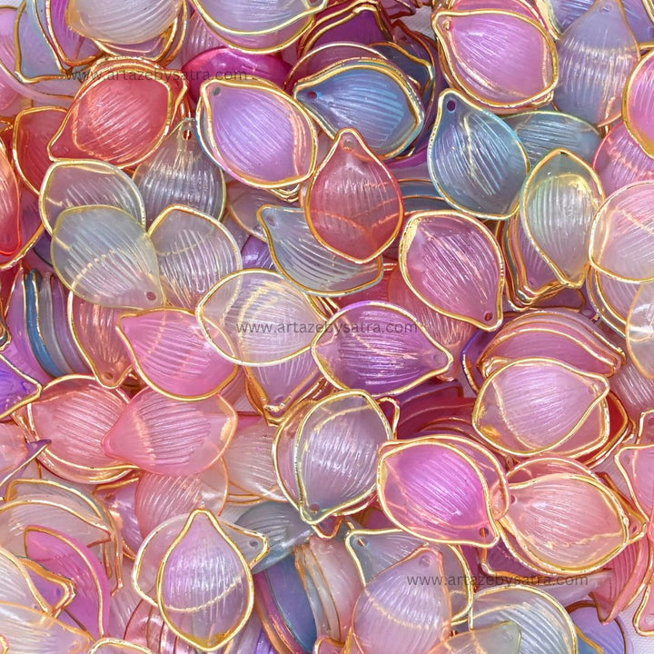 Colourful Acrylic Golden Colour Outlines Shell Beads | Size : 22mm