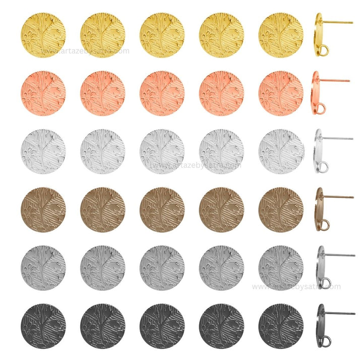 Floral (Shine )Round Metal Base Earring Stud | Size : 16mm | Qty : 6pcs | EF35