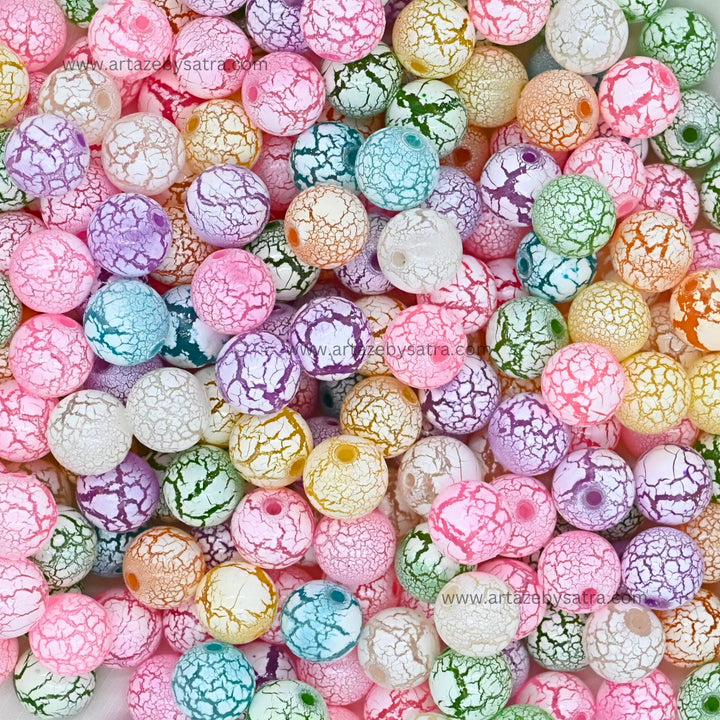 Assorted Cracked Round Exclusive Acrylic Beads | Size : 16mm | Qty : 10ps