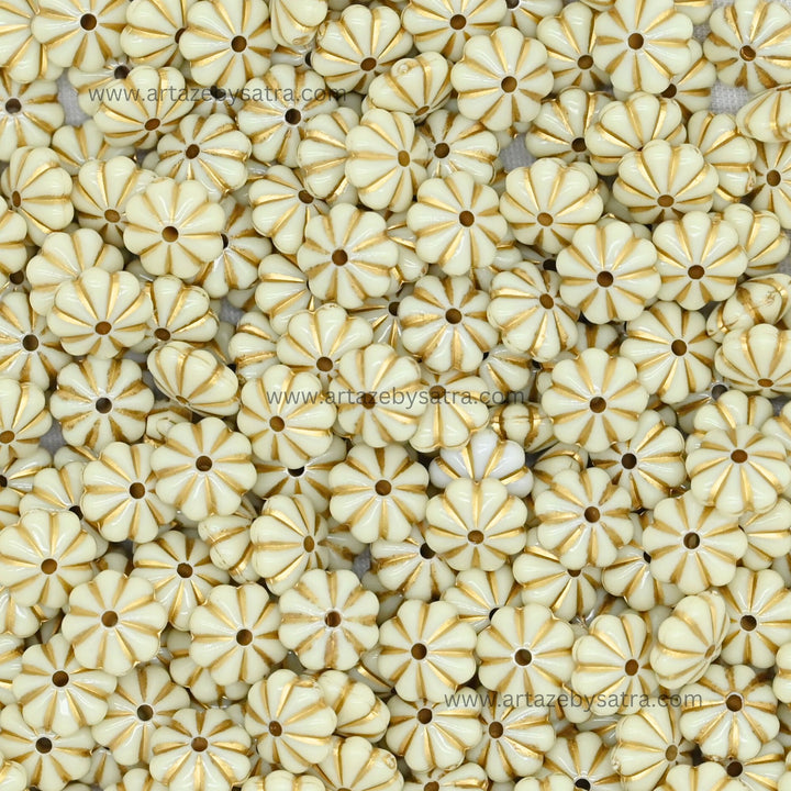 Flower-Shaped Ivory Gold Beads | Size : 10mm