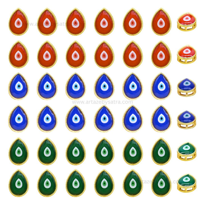 Drop Evil Eye Meenakari Kundan Beads | Size : 16mm | Qty : 12pcs | MKB68