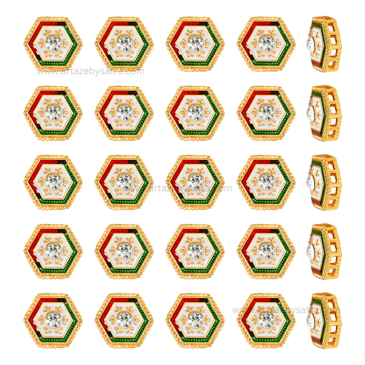 Hexagon Meenakari Kundan Beads | Size : 13mm | Qty : 12pcs | MK47