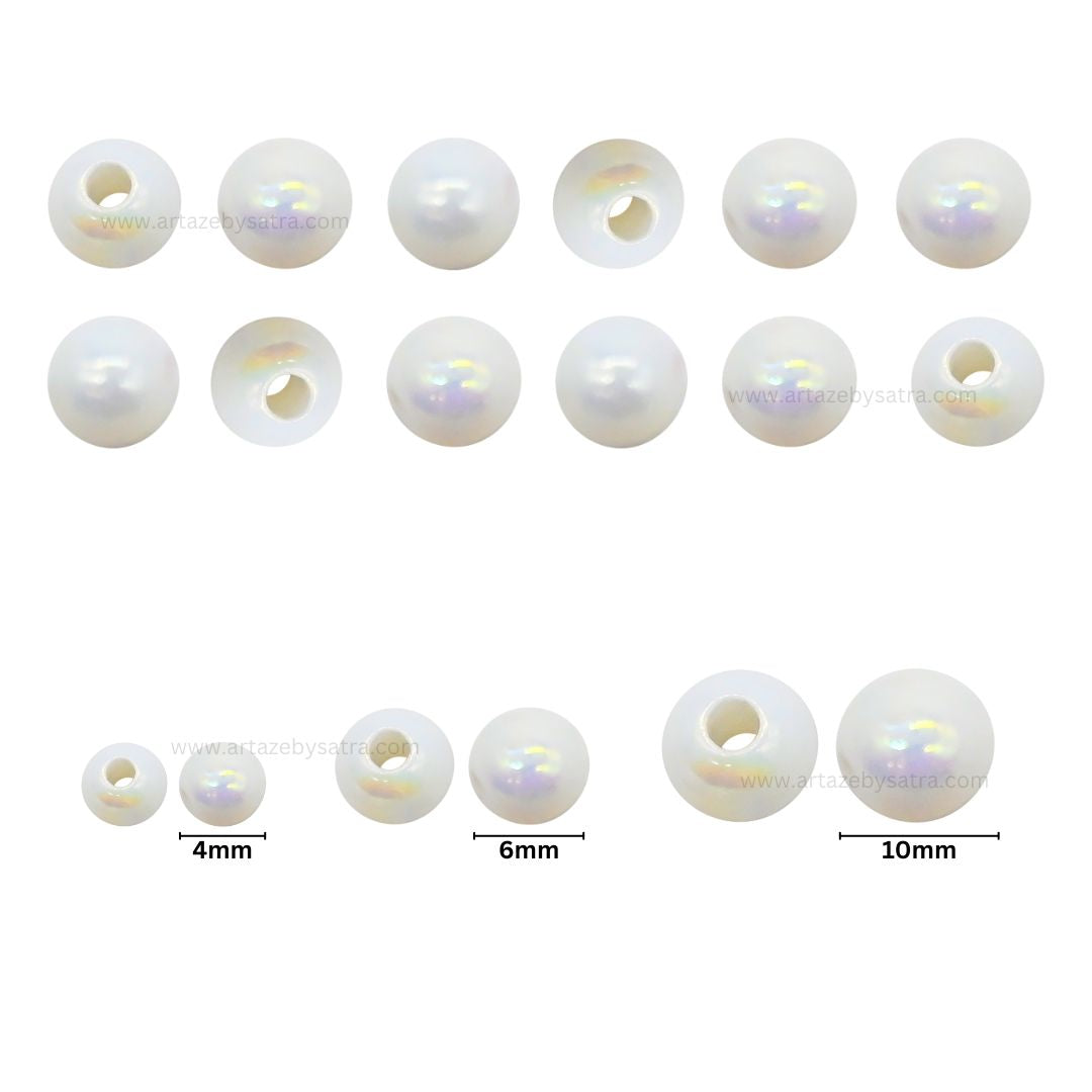 Rainbow Pearl Plastic Beads | Size : 4mm, 6mm, 10mm | PB152