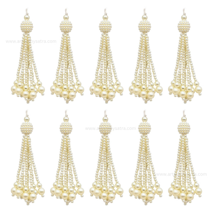 Cream Pearl Beaded Tassels | Size : 3.5inch | Qty : 5pcs | No.11