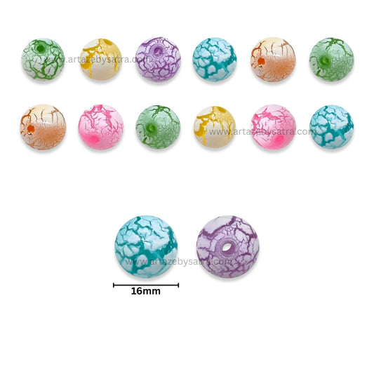 Assorted Cracked Round Exclusive Acrylic Beads | Size : 16mm | Qty : 10ps | PB210