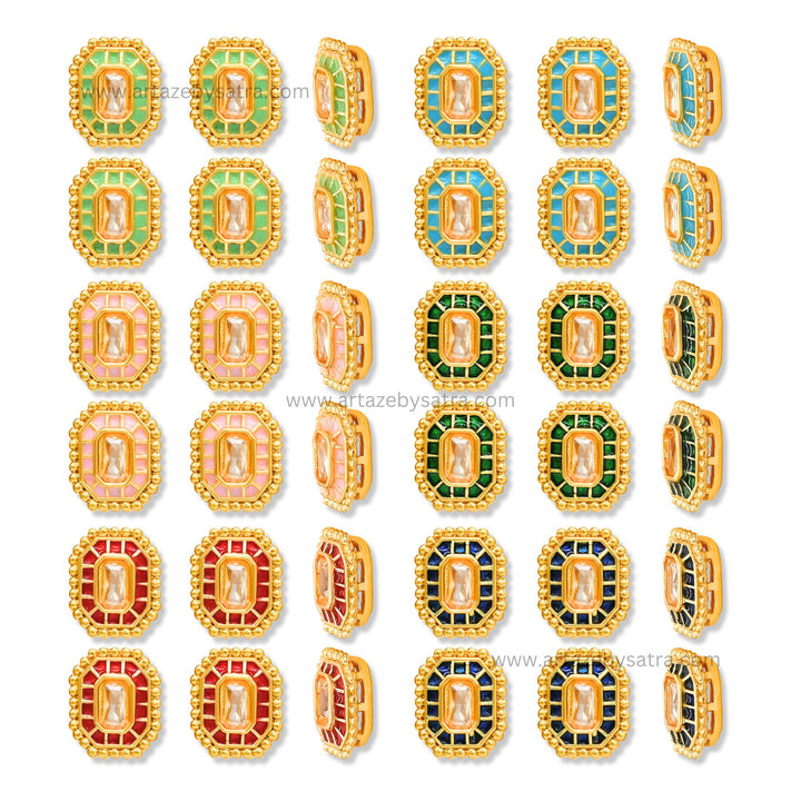 Rectangle with Cut Corners Meenakari Kundan Beads | Size : 12mm | Qty : 12pcs | MK45