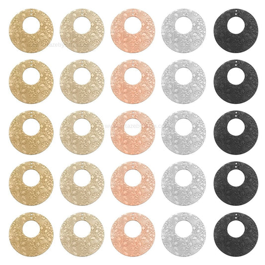 2 Loop Round Floral Matt Finish Metal Art | Size : 40mm | Qty : 10pcs | MF21
