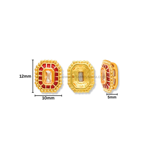 Rectangle with Cut Corners Meenakari Kundan Beads | Size : 12mm | Qty : 12pcs | MK45