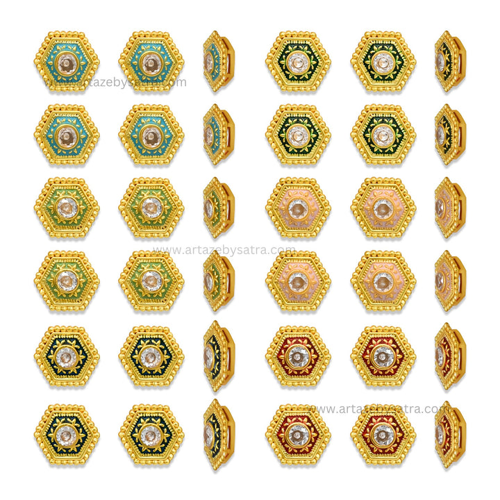 Hexagon Meenakari Kundan Beads | Size : 12mm | Qty : 12pcs | MK33