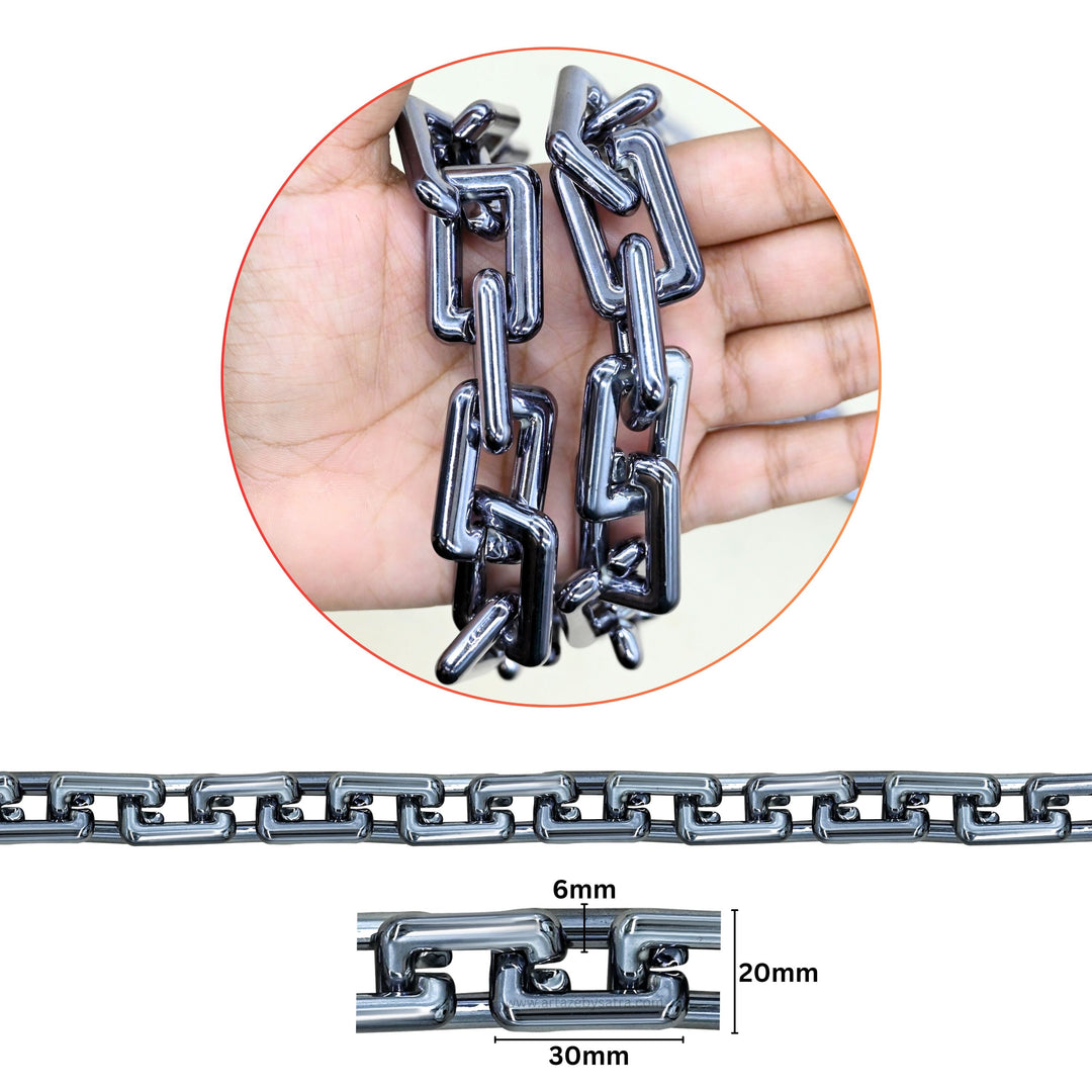 Metallic Chain Rectangle Link | Size : 20mm | Qty : 1mtr | AC10