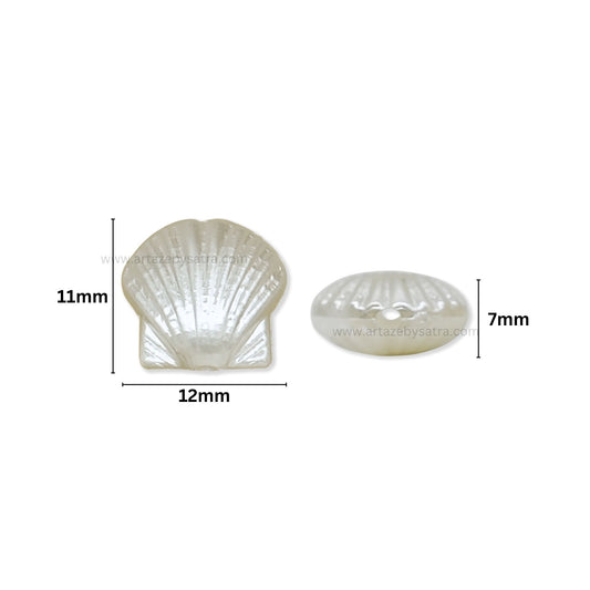 White Pearl Scallop Shell Shape Plastic Beads | Size : 11mm | PPB100