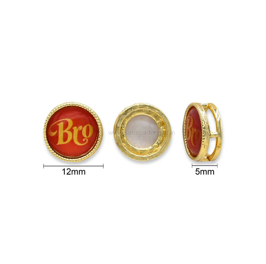 Gold Plated “Bro” Round Slider Charms | Size : 12mm | Qty : 12pcs | MKB113