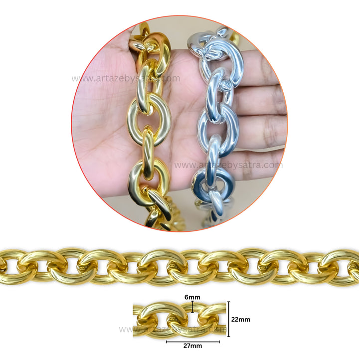 Metallic Mask Acrylic Chain Oval | Size : H-27mm W-22mm | Qty : 1mtr | AC20