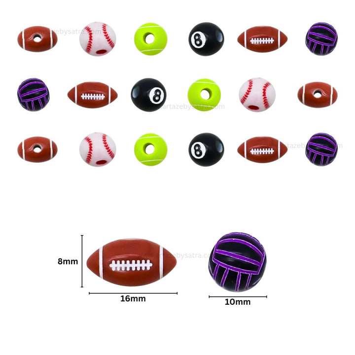 Assorted Football Plastic Beads | Size : 10mm | PB171