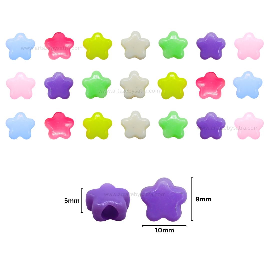 Assorted Flower Pastel Plastic Beads | Size : 10mm | PB150