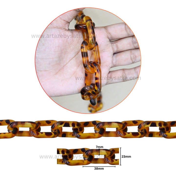 Tortoise Acrylic Printed Mask Chain | Size : H-23mm W-38mm | Qty : 1mtr | AC14