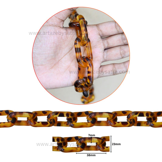 Tortoise Acrylic Printed Mask Chain | Size : H-23mm W-38mm | Qty : 1mtr | AC14