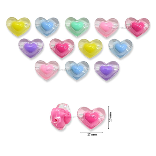 Assorted Heart Transparent Pastel Plastic Beads | Size : 17mm | PB80