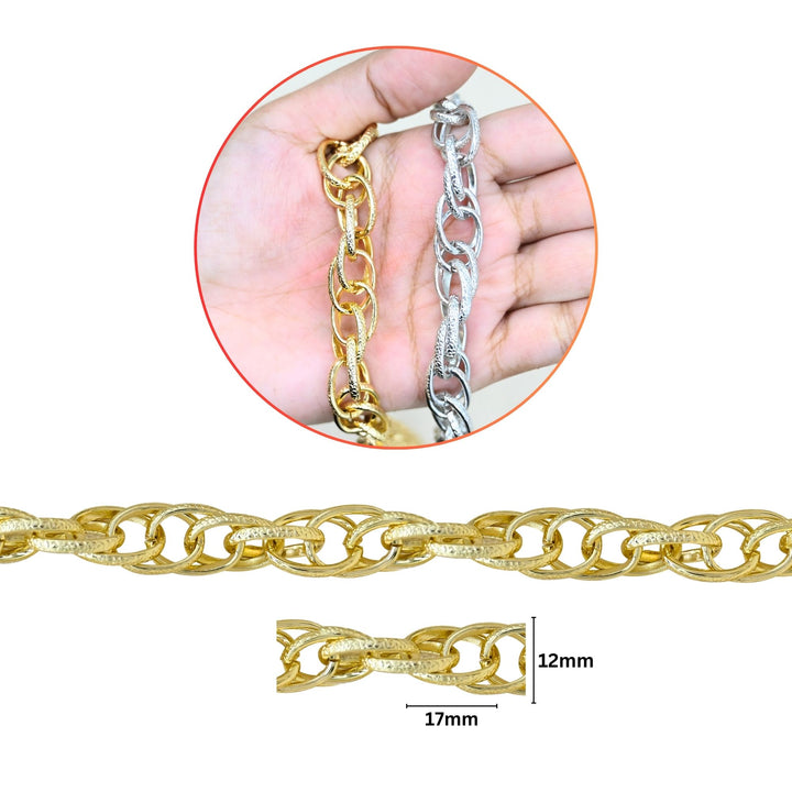 Aluminium Chain | Size : W-12mm H-17mm | Qty : 1mtr | JT-19-35-8