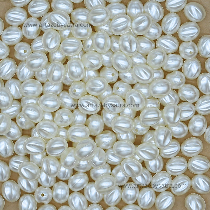 Smooth Striped Oval Plastic Pearl Beads | Size : 11mm