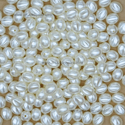 Smooth Striped Oval Plastic Pearl Beads | Size : 11mm | PPB103