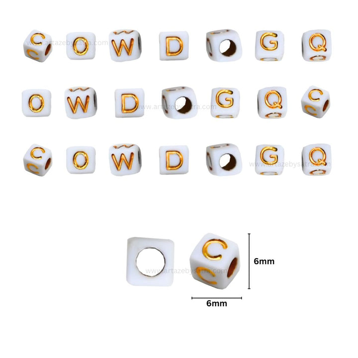 White Square Alphabet Plastic Beads | Size : 6mm | PB114