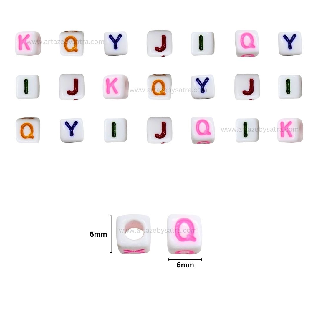 Alphabet Pastel Plastic Beads  | Size : 6mm | 100g | PB119