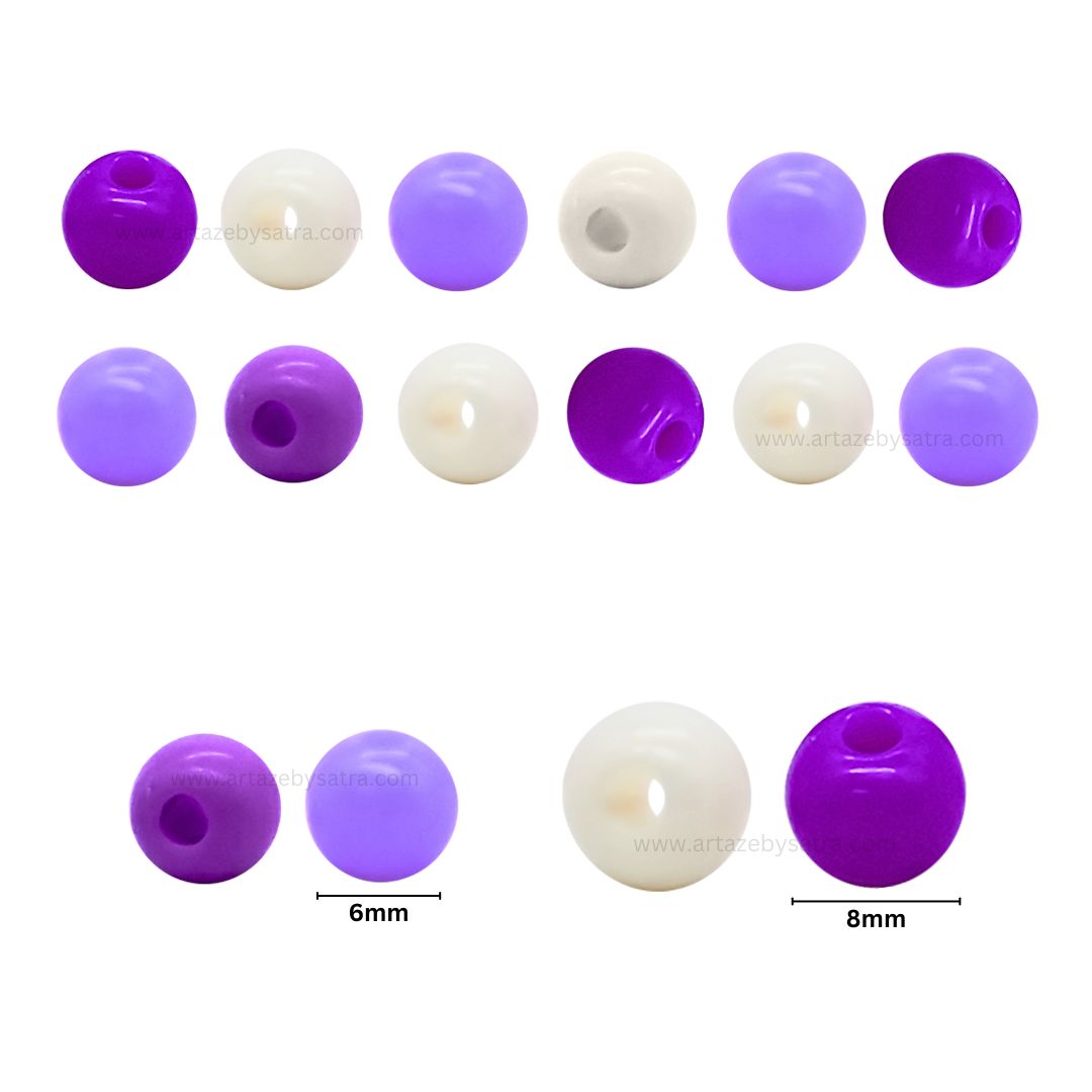 Purple Shade Round Pastel Plastic Beads | Size : 6mm,8mm| PB124