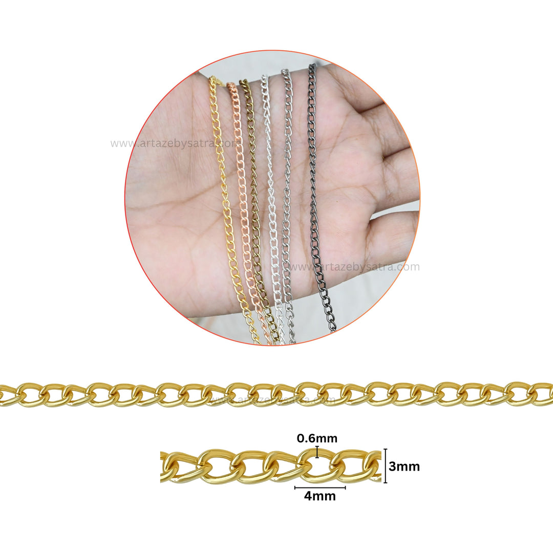 Iron Twisted Link Curb Chain | Size : H-3mm W-4mm | Qty : 100g | IC01