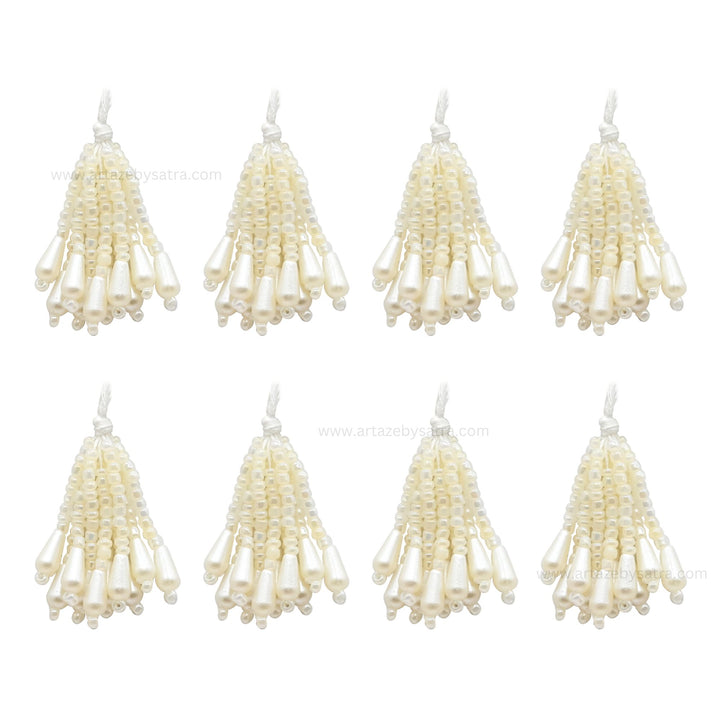 Cream Beaded Tassels for Jewelry Making | Size : 35mm | Qty : 10pcs | No.7