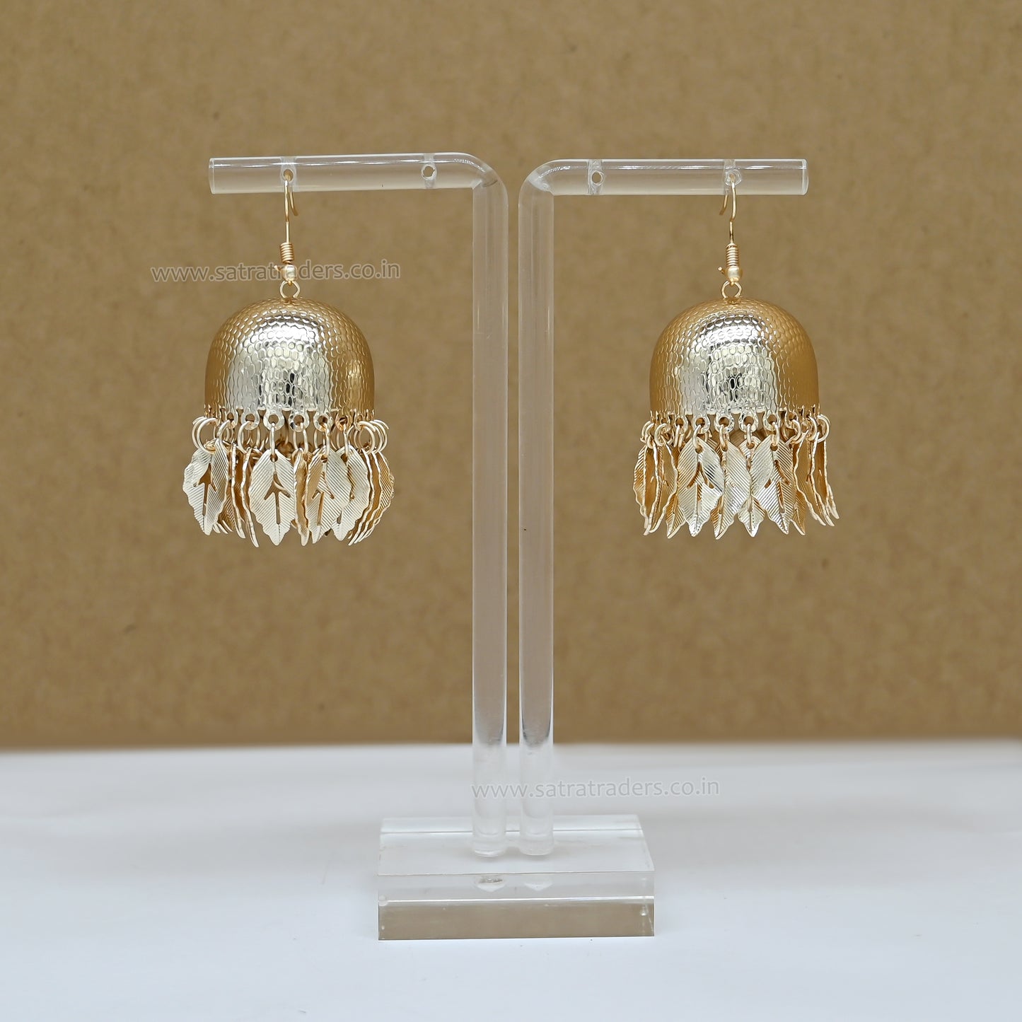 Golden Jhumkas with Classic Leaf Tassels | Qty : 2pcs-1pair | EF86