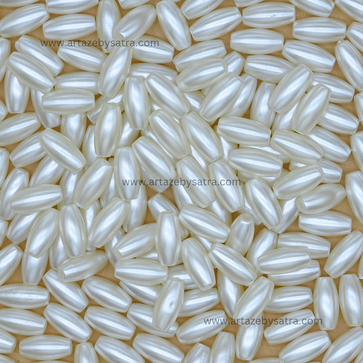 White Long Oval Plastic Pearl Beads | Size : 15mm