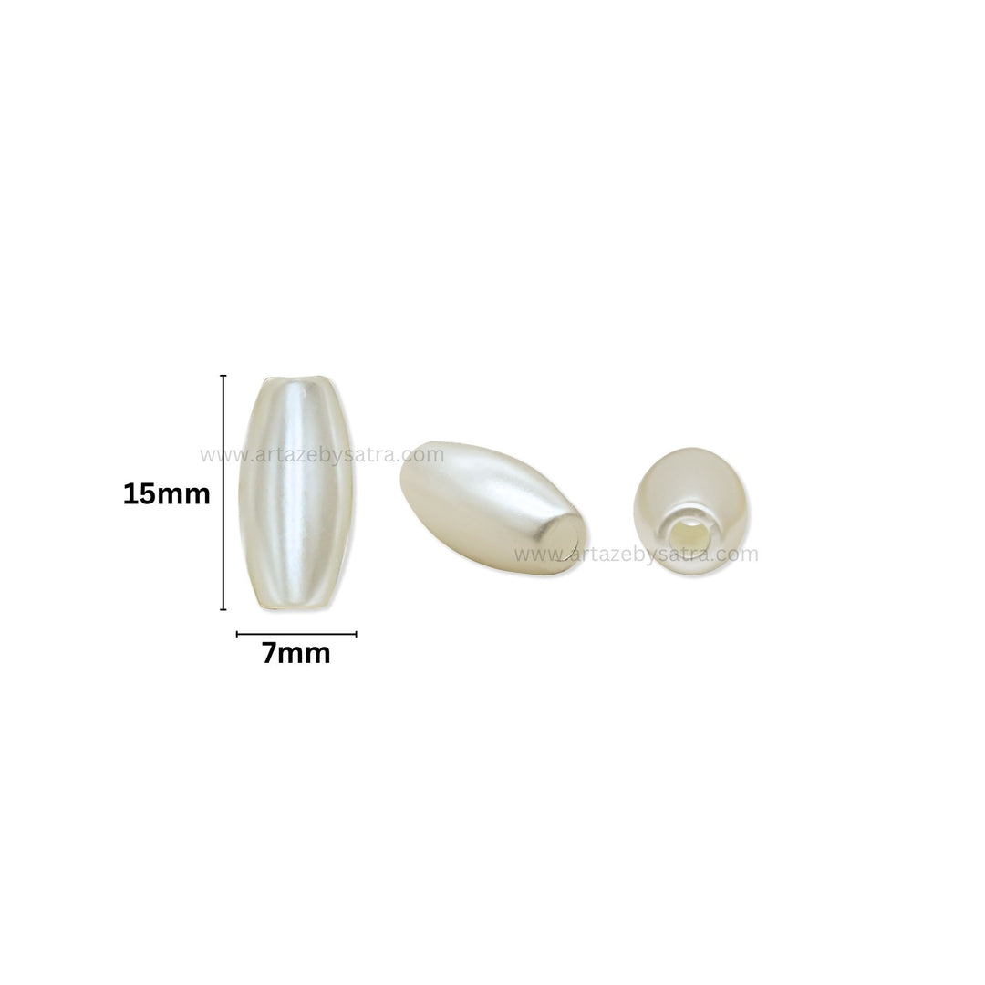 White Long Oval Plastic Pearl Beads | Size : 15mm