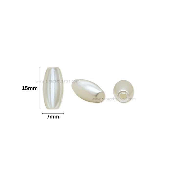 White Long Oval Plastic Pearl Beads | Size : 15mm