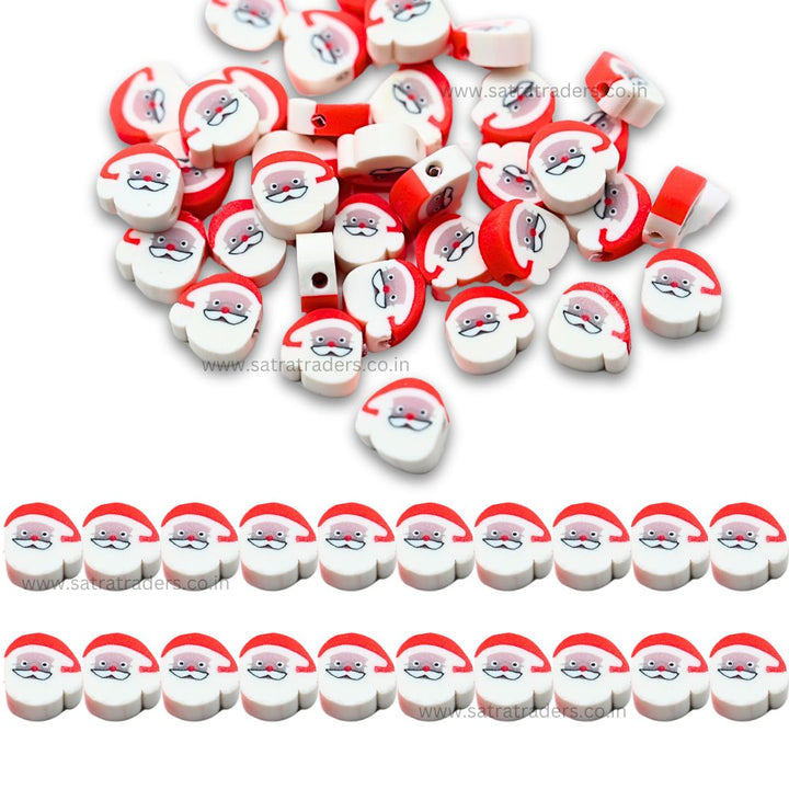 Santa Claus Polymer Clay Fimo Beads | Size: 6mm (W) Thickness 2mm |  1string 40 pcs | FB18