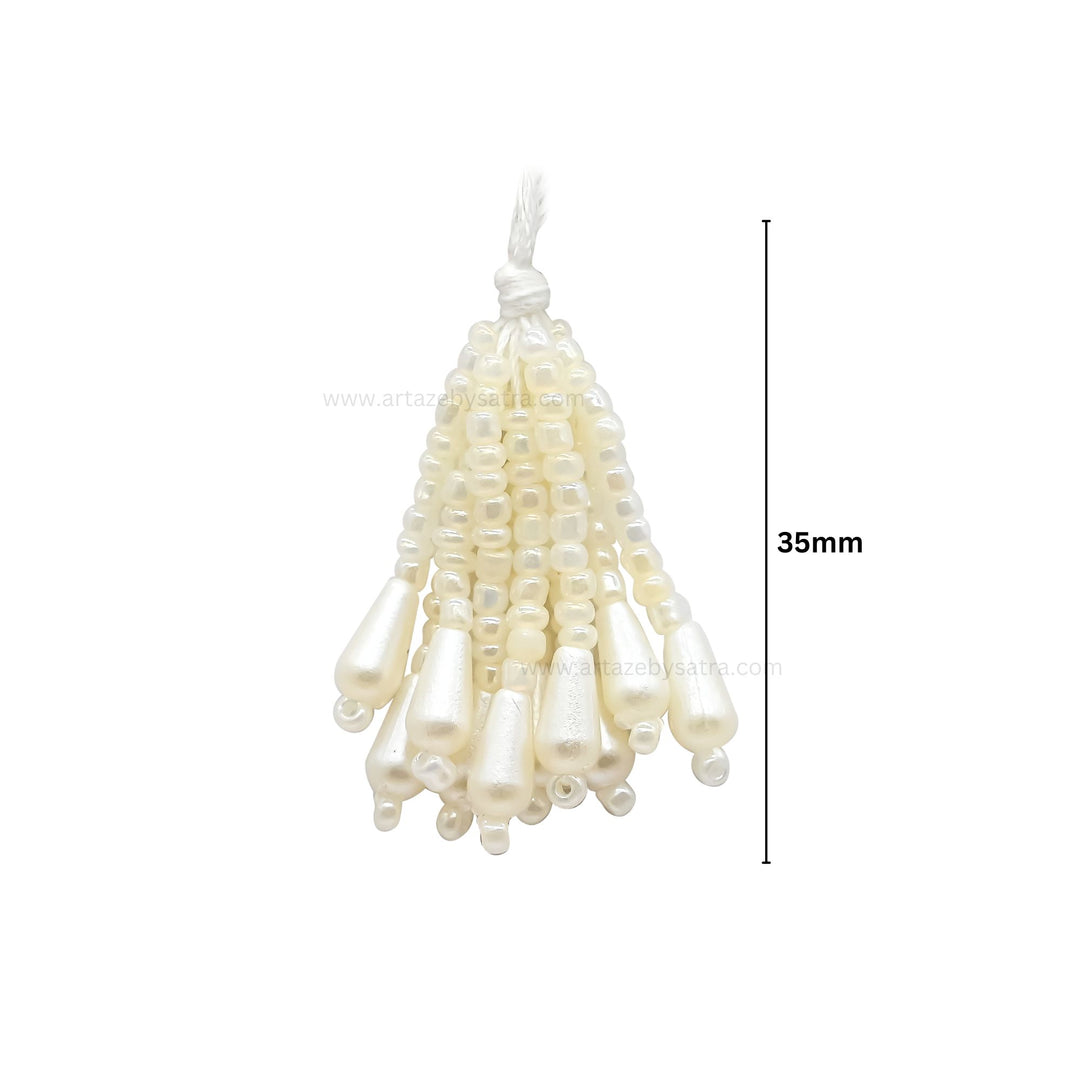 Cream Beaded Tassels for Jewelry Making | Size : 35mm | Qty : 10pcs | No.7